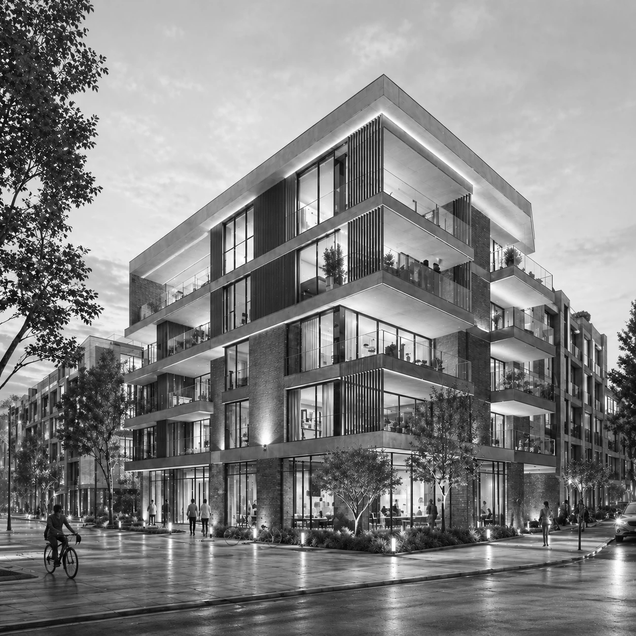 3D-Visualisierung eines modernen städtischen Gebäudes